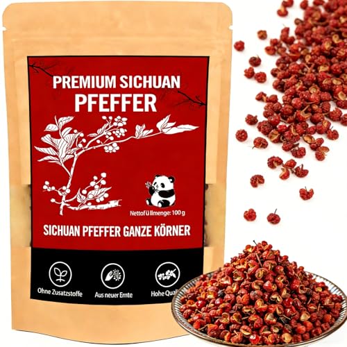 Szechuan Pfeffer ganz 100g Roter Szechuanpfeffer aus Sichuan handverlesen & prickelnd zitronig & prickelnd zitronig mit warmer Gewürz ideal für Pfeffermühle BBQ & asiatische Gerichte Wokgerichte