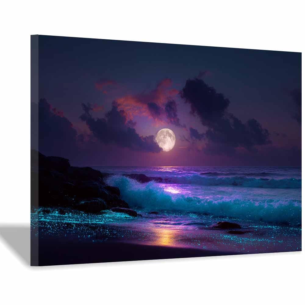 HOQIU Vintage wall art Bioluminescent Beaches es Night decorative painting, wall art, for Living Room Bathroom Bedroom Kitchen Decoration.(Multicolor)-30x40cm Framed