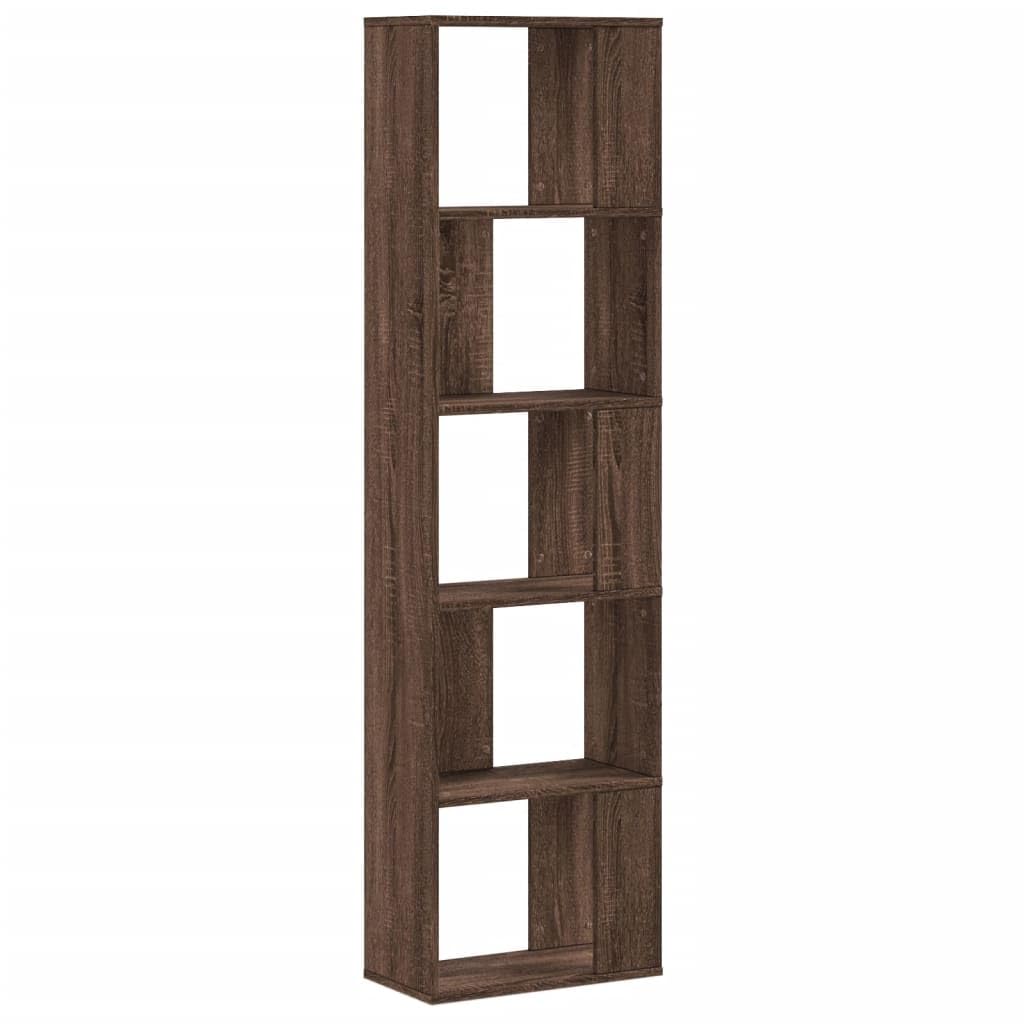 Bücherregal 5 Böden Braun Eichen-Optik Holzwerkstoff 45 x 23,5 x 162,5 cm für Bücher Akten Ordner, als Standregal und Raumteiler mit Stauraum