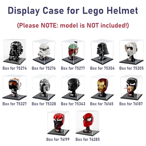 Image of Choowin Acrylic Display Case for Lego Star Wars Helmet Mandalorian Darth Vader Helmet for Lego R2D2 Thickened Clear Acrylic Display Cases for Collectibles Assemble Dustproof Display Box(Black Base)