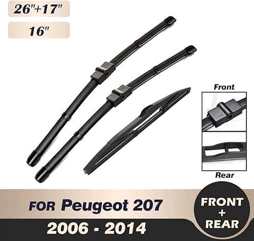 Miniatura 2 de Juego de limpiaparabrisas delantero y trasero compatible con Peugeot 207 Hatchback 2006-2014 parabrisas ventana 26 + 17 + 16 pulgadas