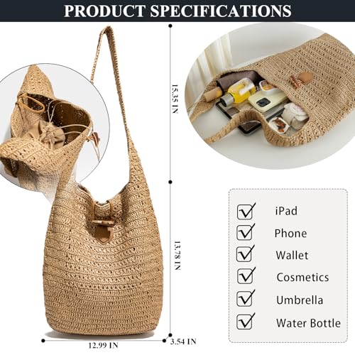 Bolso Tote de paja para mujer verano playa miniatura 4