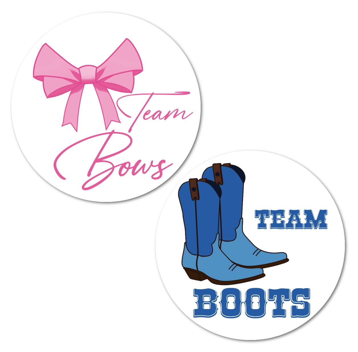 40 Team Bows Team Boots Gender Reveal Stickers, 2 Inch Big Round Glossy Labels, Pink and Blue Decals, Great for Baby Shower Party Favors, Boy or Girl