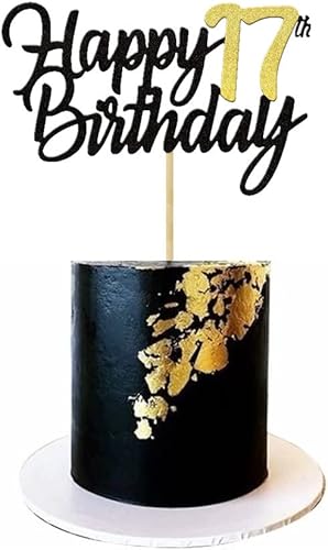 Miniatura 4 de Decoración para tartas de cumpleaños 17 años con purpurina para 17 años, decoraciones doradas para tartas de cumpleaños de 17 años, suministros de