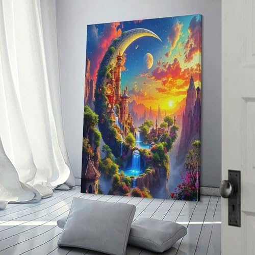 Décoration murale image sur toile salon chambre lune château du rêve tableau 24x36inch