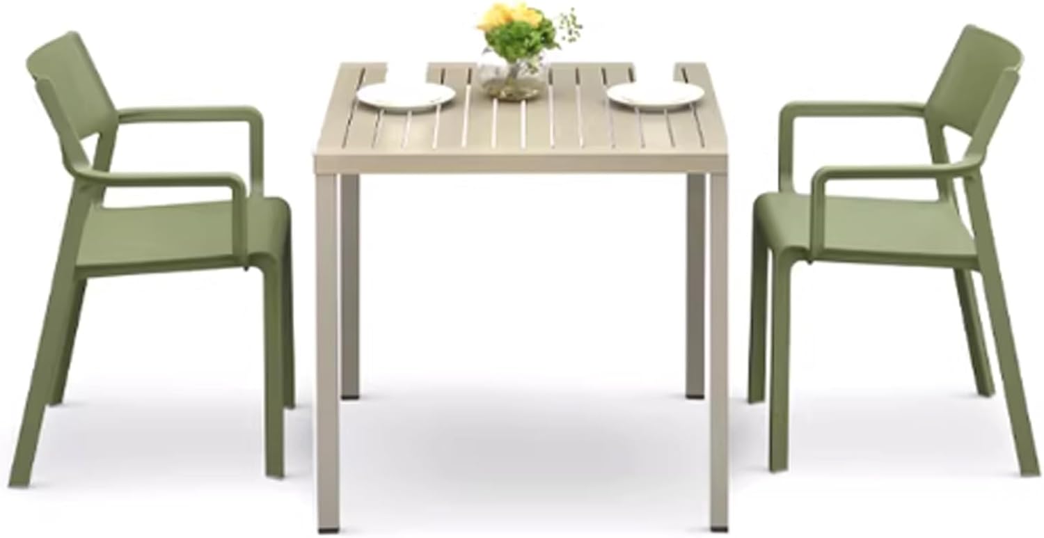 Outdoor Patio Furniture Set, 5 Piece Dining Table, Breakfast Coffee Bar and Chairs of 4, Stackable Side Chair, Bistro Deck, Olive Green(E)