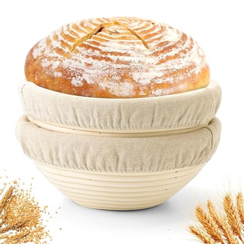 Bannette Banneton Bread Proofing Basket 10" Round Set of 2 | Sourdough Banneton Baskets with Linen Liners | Round Banneton Bread Basket for Sourdough Baking Supplies | Non-Stick Bread Proofing Bowl