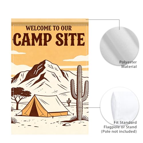 Image of Nuxovilar Camping Flag Fire Pit Garden Flag 12x18 Inches Polyester | Camping poster photo backdrop nature decoration outdoor flag yard lawn campground (Desert Mountain)