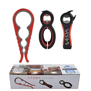 Multi-flesopener, multifunctionele flesblik en potgreepopener, 4 in 1 en 5 in 1 en 6 in 1 antislip flesopener…