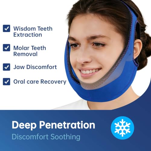 Image of Wisdom Teeth Ice Pack Head Wrap Jaw Face Ice Pack with 4 Gel Packs for Wisdom Teeth Removal Extraction Toothache Pain Relief Facial Face Oral Surgery TMJ Tonsillectomy Recovery (Royal Blue)
