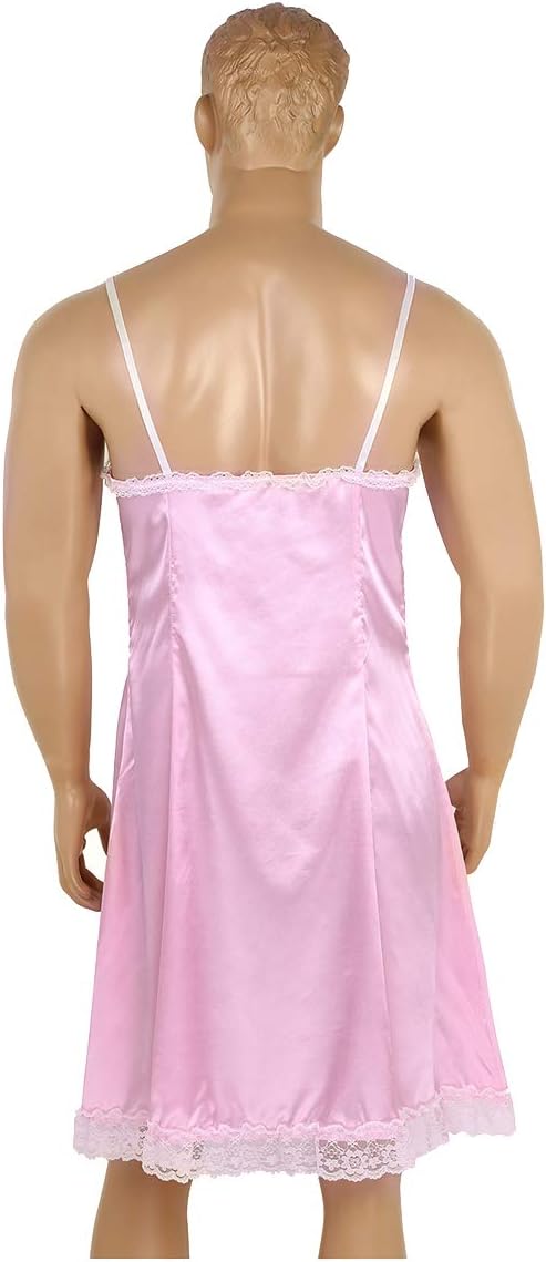 AGJGFM Men's Smooth Satin Lingerie Sissy Crossdressing Dress Pajamas Nightwear, XX-Large