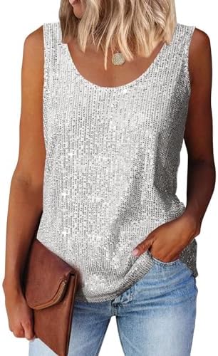 Suncife Damen Lockeres Pailletten Glitzer Tank Tops Festival Party Outfit | Hochwertige und weiche Innenbeschichtung, lockere Passform, geeignet für Party, Festival