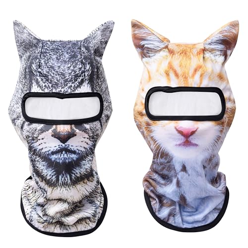 Image of 2 Pack 3D Cat Ski Mask with Ears - Funny Animal Balaclava Shiesty for Cosplay, Winter Festivals, Halloween, Outdoor Activities - Breathable Face Cover for Men & Women