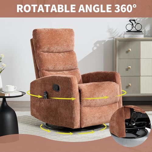 Sillón reclinable giratorio naranja de cuero sintético miniatura 6