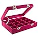 Aufbewahrungsbox Präsentationskoffer mit Samtbezug Farbe: Himbeer - 12 Fächer und Sichtfenster - für Nailart Schmuck Tips usw.