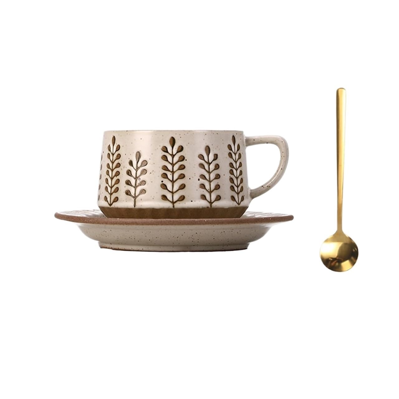 LIBANGRONG-888 Mugs Coffee/Tea Cup Set Vintage Ceramic with Saucer and Spoon Leaf Pattern 300ml Milk Tea Cup
