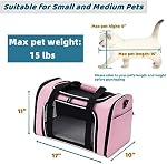 Cat Carrier Bag, Dog Travel Carriers, Airline Approved Soft-Sided Pet Carrier for Small Medium Cats and Small Dogs, Portable Carrier with 4 Open Doors and 3 Mesh Windows, Pink, Medium