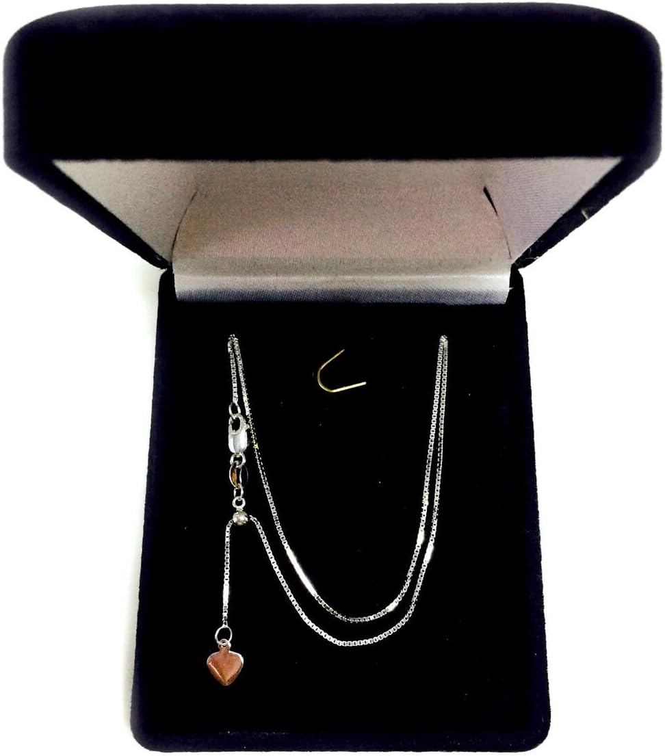 Jewelry Affairs 10k White Real Gold Adjustable Box Link Chain Necklace, 0.7mm, 22"