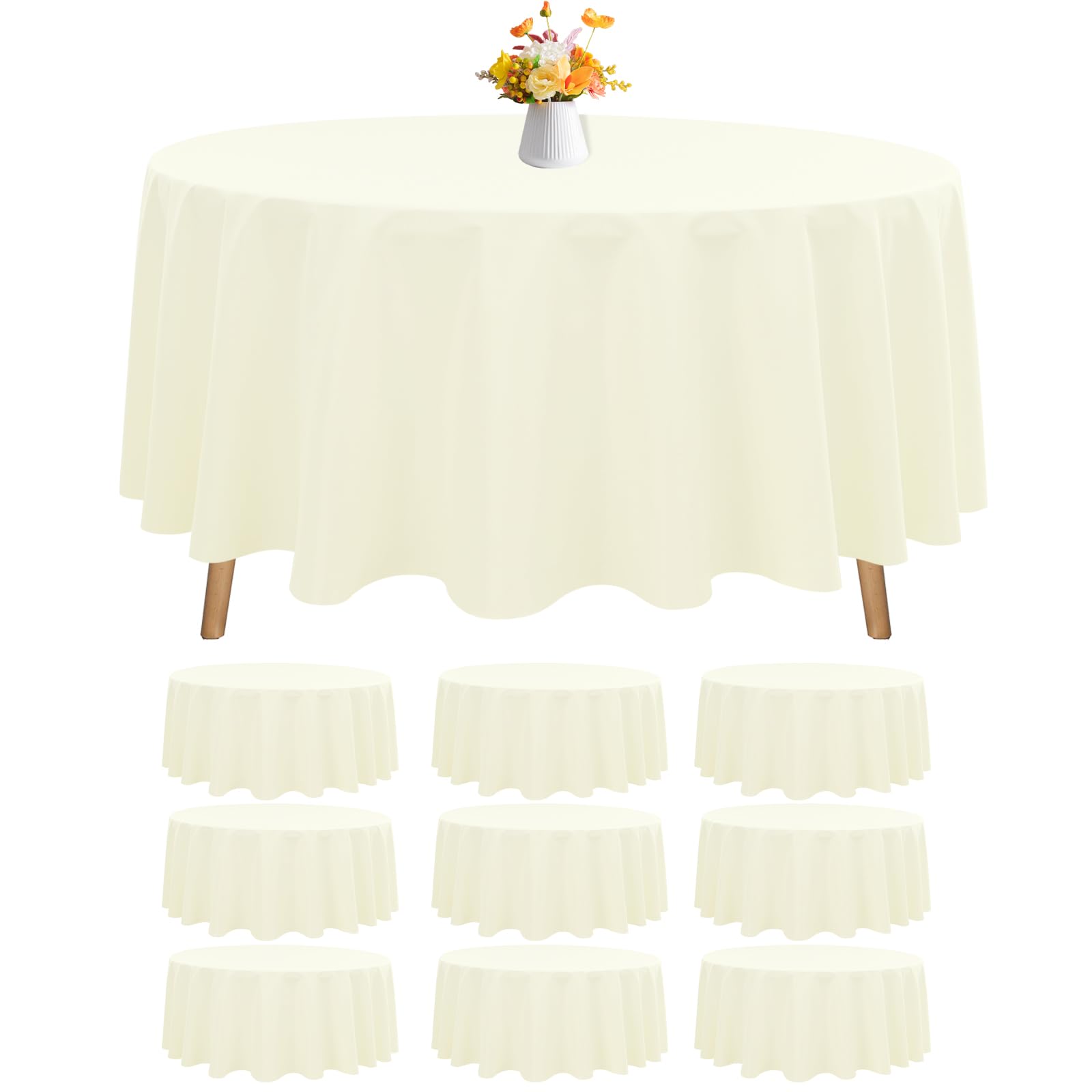 10 Pack Round Tablecloth Beige Tablecloths 108 Inch,Circle Polyester Table Cloth,Washable Fabric Stain and Wrinkle Resistant Premium Round Table Cover
