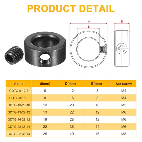 PATIKIL 10mm Bohrung Wellenkragen 18mm OD 8mm Dicke, 4 Stück Klemmring Madenschrauben Set Kohlenstoffstahl mit Gewindestift & Schlüssel für Automobilrobotik Maschinenbauin, Schwarz