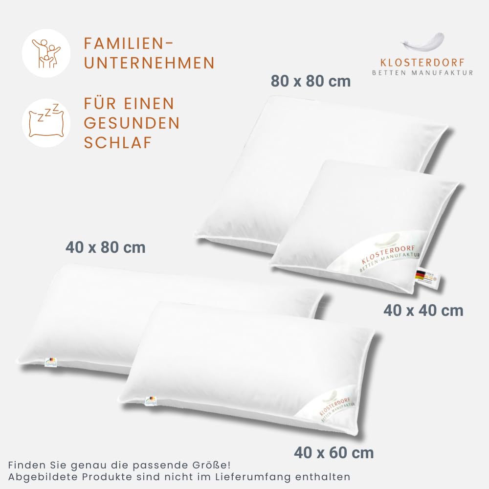 Klosterdorf Bettenmanufaktur Premium Kopfkissen - ''Propper'' - 80x80 cm - 900 Gramm - weich - Handarbeit aus Deutschland - Für einen gesunden Schlaf