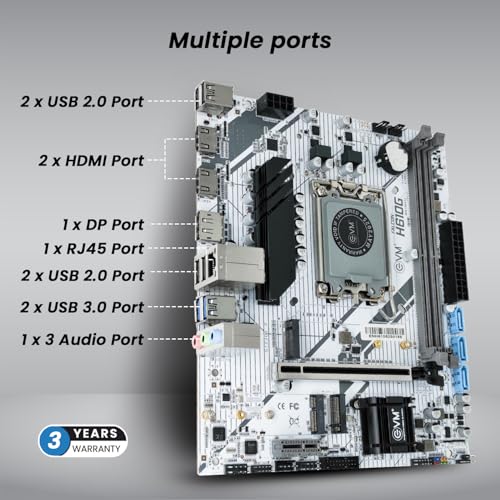 Image of EVM H610 DDR4 Motherboard | LGA1700 Socket | Intel 12th /13th /14th Gen Support | DDR4 Memory | M.2 NVMe | 3 SATA 6Gb /s | USB 3.0 | Gigabit LAN | WiFi Ready | Micro ATX | 3 Year Warranty (EVMH610G)