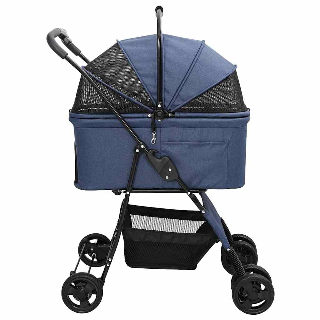 Faltbarer Haustierwagen Blau 81 x 47 x 99 cm Polyester für Hunde Katzen Tragbarer Tierbuggy mit Netz und Regenverdeck ideal für Spaziergänge Reisen Outdoor und Indoor Nutzung