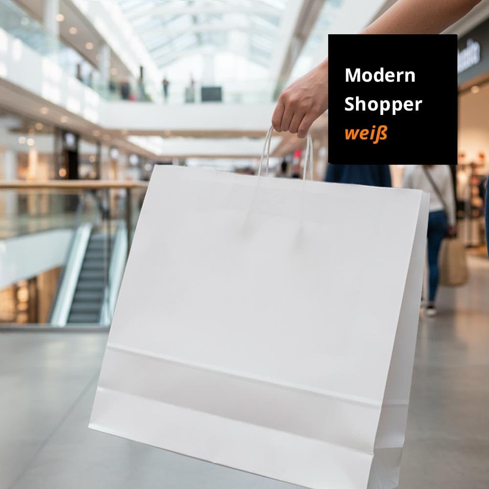 Papiertüten weiß mit Kordel-Henkel I 50 Stk. 54+15x49cm I Papiertragetasche für Einzelhandel, Hochzeit, Geburtstag, TO-GO I Geschenktüten aus Kraftpapier I HUTNER