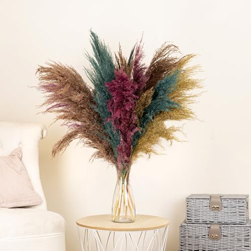 Marco Paul 12 Pcs Natural Dried Artificial Pampas Grass - 60cm Tall Feather Flowers Artificial Fluffy Dried Flowers for Home Vases, Wedding Arrangments, DIY Crafts