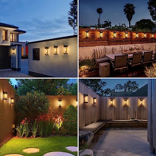 Woolmug 2 Pack Solar Fence Lights Outdoor, Solar Deck Lights Glass Ip65 Waterproof Led Solar Wall Step Lights Retro Solar Lights Outdoor For Fence Post Garden Deck Backyard Porch Wall, Warm White #TOP5