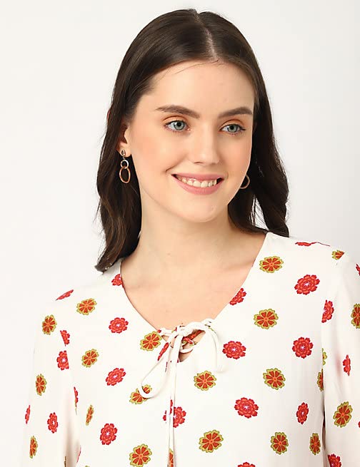 Image of Marks & Spencer Women's Pure Viscose Floral Tie-Up Neck Above The Knee Dress
