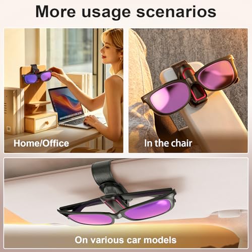 Image of Veharvim Sunglass Holder for Car (2 Pack, One-Handed Operation, Gentle & Secure Hold, Silicone Padded, Universal Fits Sunglass and Car Visor) - Sunglasses Clip for Car Visor (Red, 1 Pack)