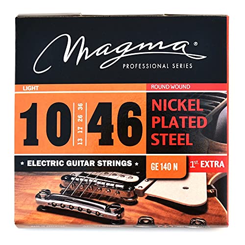 Magma - 1 Juego de Cuerdas para Guitarra Eléctrica de Acero Niquelado – Tensión Liviano (10, 13, 17, 26, 36, 46) – Cuerdas Light 1 Set (GE140N)