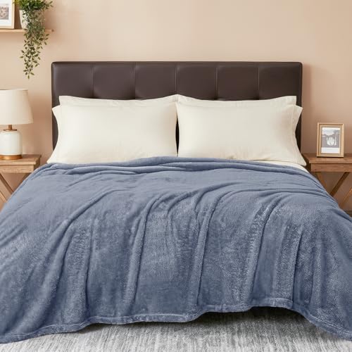 Image of Exclusivo Mezcla Plush Fuzzy Fleece Bed Blanket Queen Size, Super Soft, Fluffy and Warm Blankets for Couch, Bed, All Season (Stone Blue, 90x90 Inches)