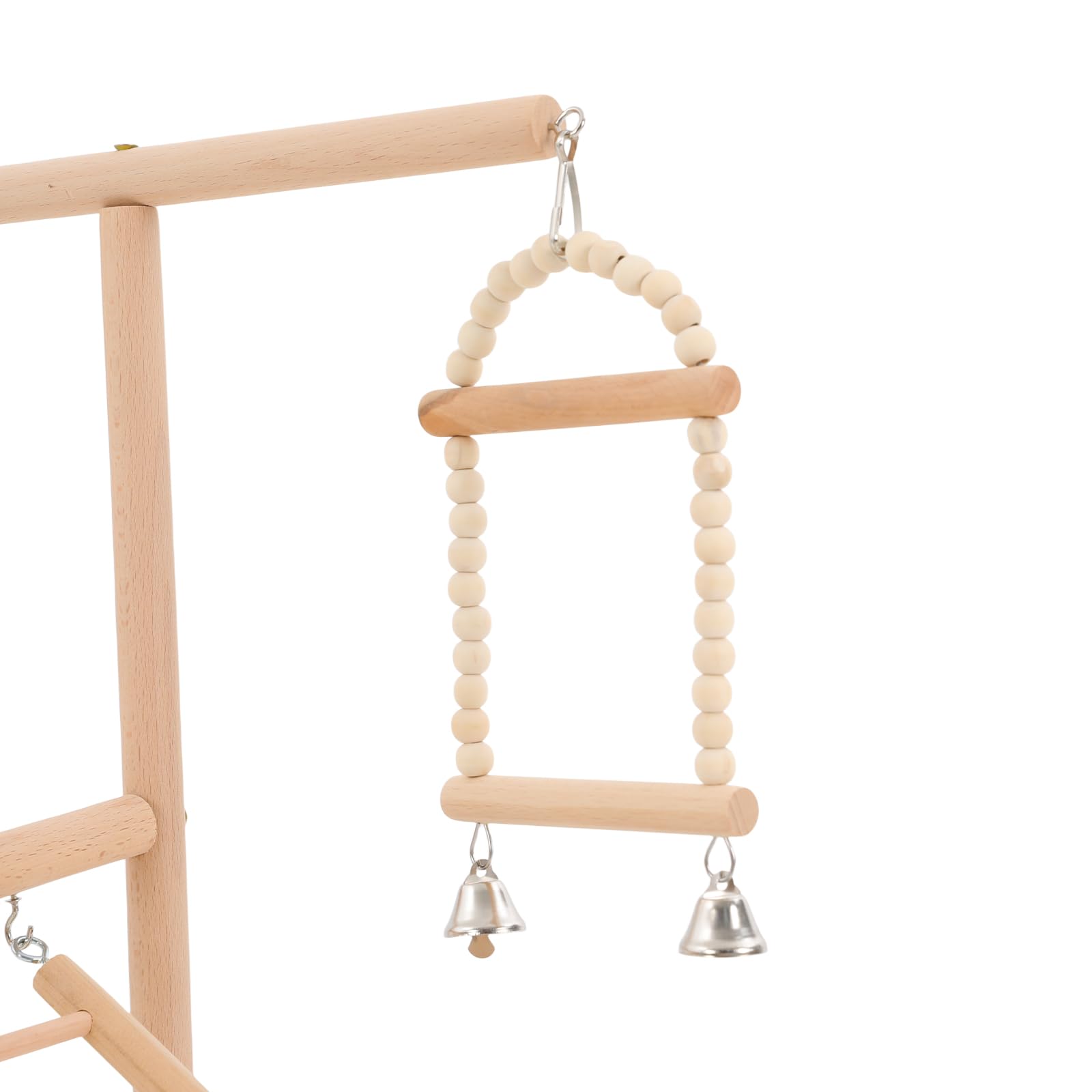 Papageien-Spielplatz aus Buchenholz mit Edelstahl-Futterbechern, Holzschaukel, Leiter, Bunte Kunststoffkette für Haustiere, Vogelspiele, 48*33.5*94.5 cm, XL