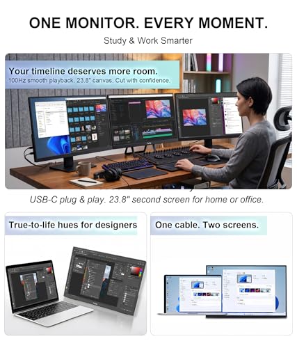 Image of LB M24 23.8 Inch Portable Monitor 100Hz 1080P FHD IPS Computer Display with USB-C, HDMI, VESA Mountable, Built-in Stand Desktop Screen with Speaker for PC Laptop Mac PC