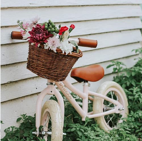 HB.YE 子供自転車バスケット かごバスケット籐 フロントバスケット バイクバスケット フロントカゴ 前専用 ラタン風 手編みかご 設置簡単式 田園風 (ブラウン)のサムネイル