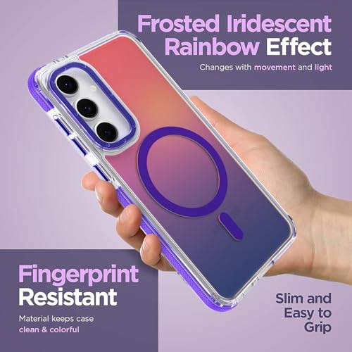 Image of Magnetic Case for Samsung Galaxy S24 FE [Compatible with Magsafe] [Cute Fashion Fluorescent Design] [1 Screen Protector] Slim Translucent Matte Case for Galaxy S24 FE 6.7 inch, Purple