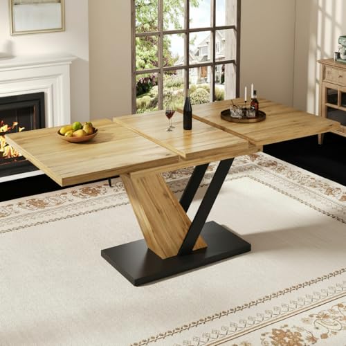 Table a Manger Extensible 120-160 cm, Table Salle à Manger, Table de Cuisine avec Plateau Aspect Bois pour la Cuisine et Le Salon