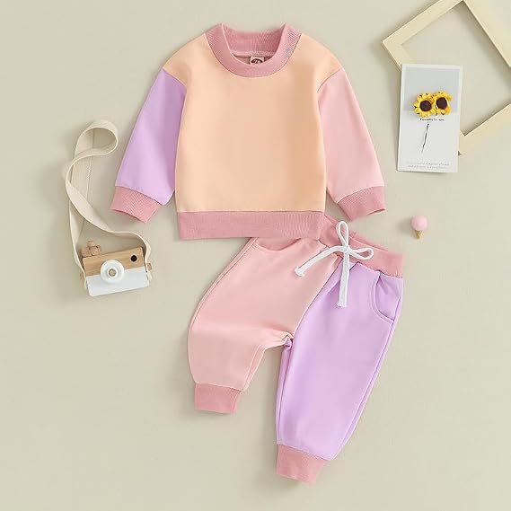 Fernvia Toddler Baby Girl Clothes 3 6 9 12 18 24 Months Fall Outfits Solid Long Sleeve Sweatshirt Tops + Pants Set