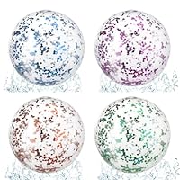 Vyuwast 4 Pcs Glitter Beach Balls Inflatable Beach Ball 11.8 Inch Clear Ball Confetti Sequin Swimming Pool Balls for Outdoor Beach Swimming Summer Birthday Party