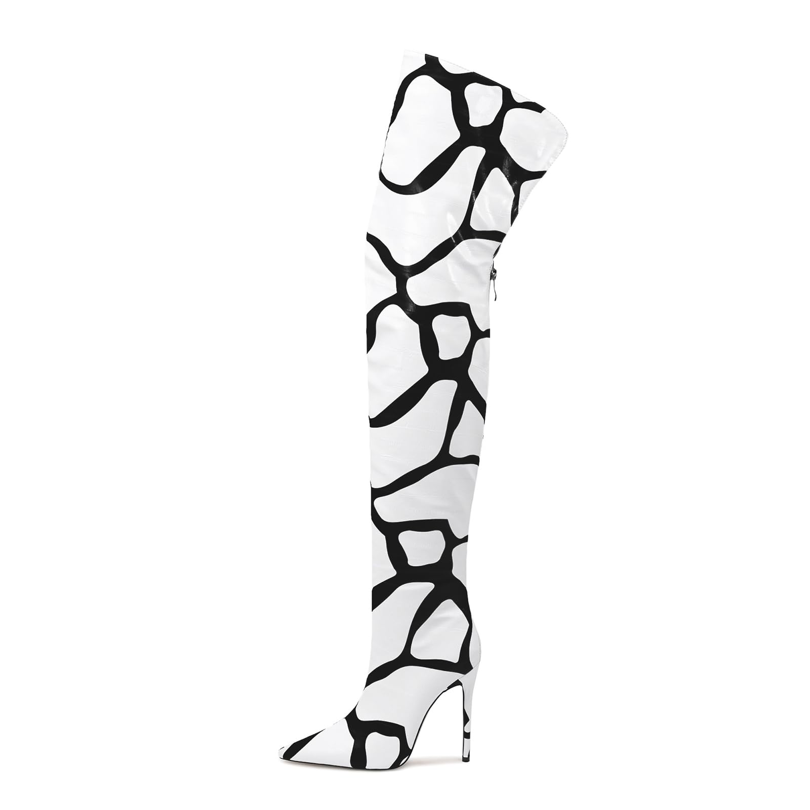 Thigh high boots for women striped Back zipper Burgundy Zebra Print Over the knee Sexy gold white pointed toe Cow Print leopard Magenta stiletto heel