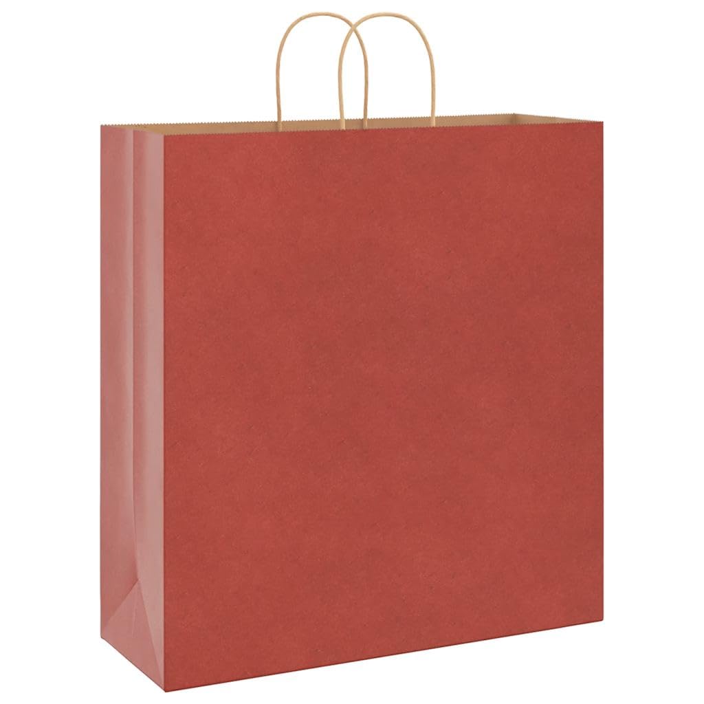 Bolsas de papel con asas de cuerda de papel, color rojo, 45 x 17 x 48 cm, 250 unidades, papel de estraza para regalo, fiesta, celebración, cumpleaños, boda, Navidad, Pascua, bautizo