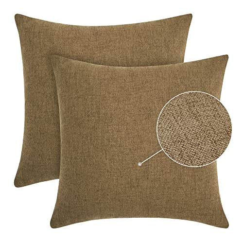 Deconovo Lot de 2 Housse de Coussin, 40x40cm Taie d'oreiller Carré Housse d'oreiller, Faux Lin Décoratif Canapé Lit, Taupe