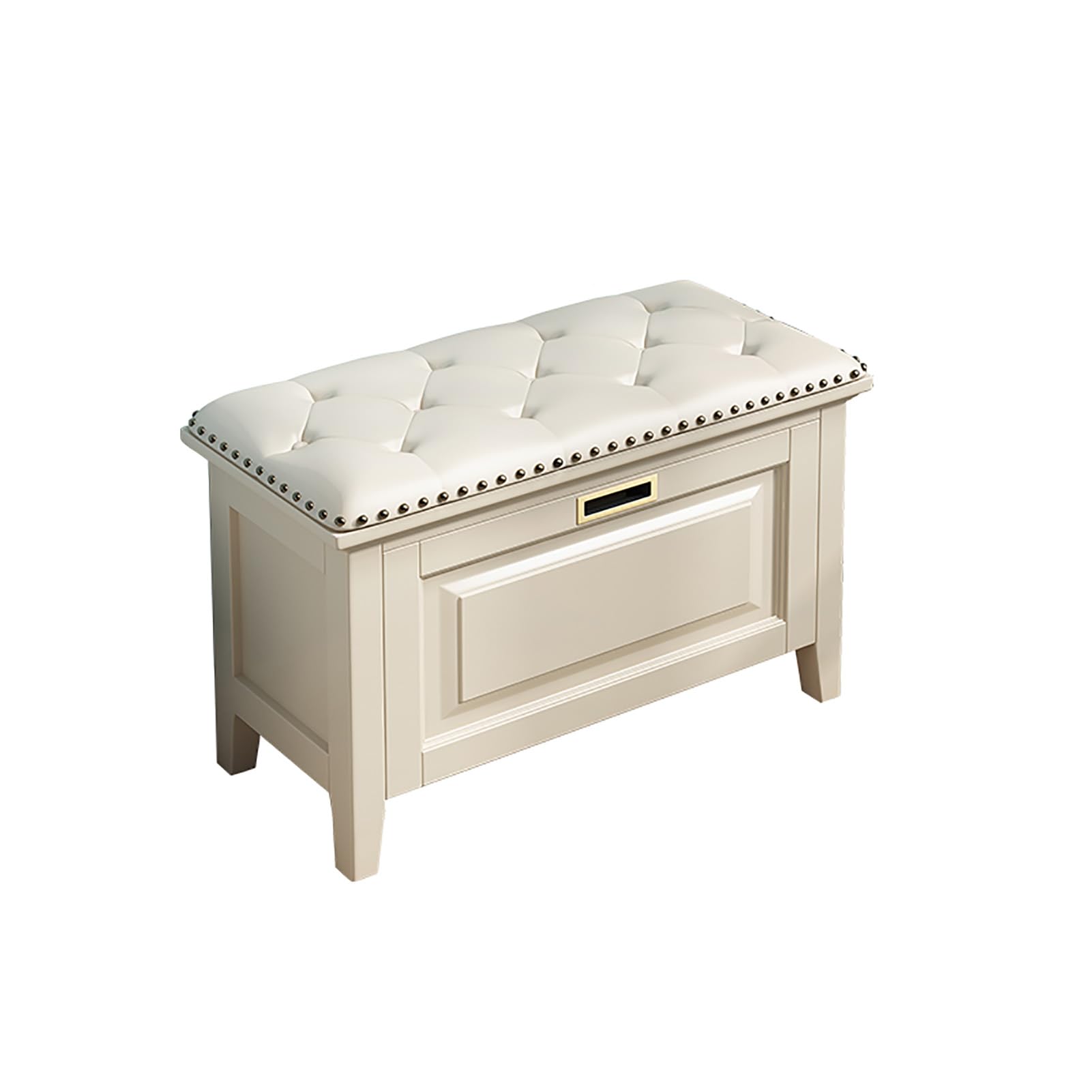 WJFTODAY Shoe Storage Bench with Cushion Solid Wood Entryway Shoe Rack Flip Drawer Free Standing Shoe Cabinet for Hallway & Closet (80x32x45cm White)