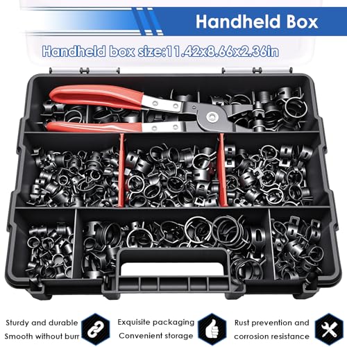 Image of smseace 406Pcs 6-25mm Spring Band Hose Clamps With Plier 13-sizes Constant Tension Hose Clamp used for Fuel Line,Vacuum Hose,Air Hose