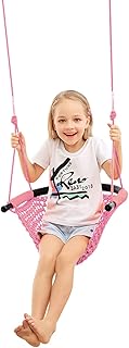 nets Tribe Hand-Knitting Toddler Swing, Swing for Kids with Adjustable Ropes, Heavy Duty Rope Play Secure Children Swing Set, for Indoor, Outdoor, Playground, Tree, 440 lbs Capacity (Pink)