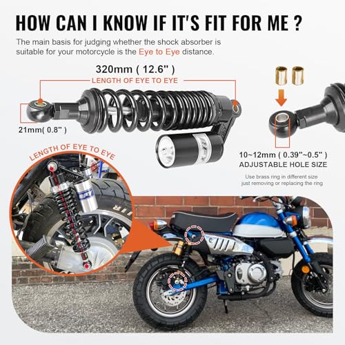 Image of GZYF 12.6 inch Universal Motorcycle Rear Air Shock Absorbers 320mm for HONDA for Suzuki for Yamaha for Kawasaki ATV Sport Bike Go Kart Chinese Quad Dirt Bike Dual Sport Black