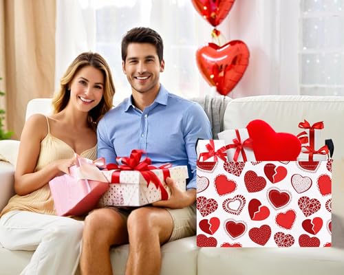 Image of Large Valentine's Day Basket Heart Shaped Storage Bin for Gifts Collapsible Organizer Room Decor (Little Round Dot Love)