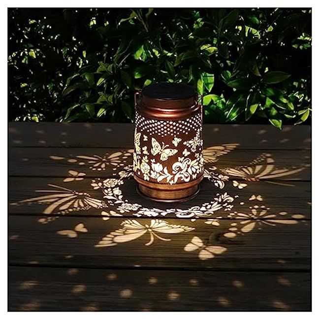 Solar Lanterns Outdoor Waterproof Butterfly Garden Decor Birthday Gifts for Women Mom Grandma, Hanging Solar Lights Metal Lantern Decoration Outside for Yard, Patio, Backyard, Porch